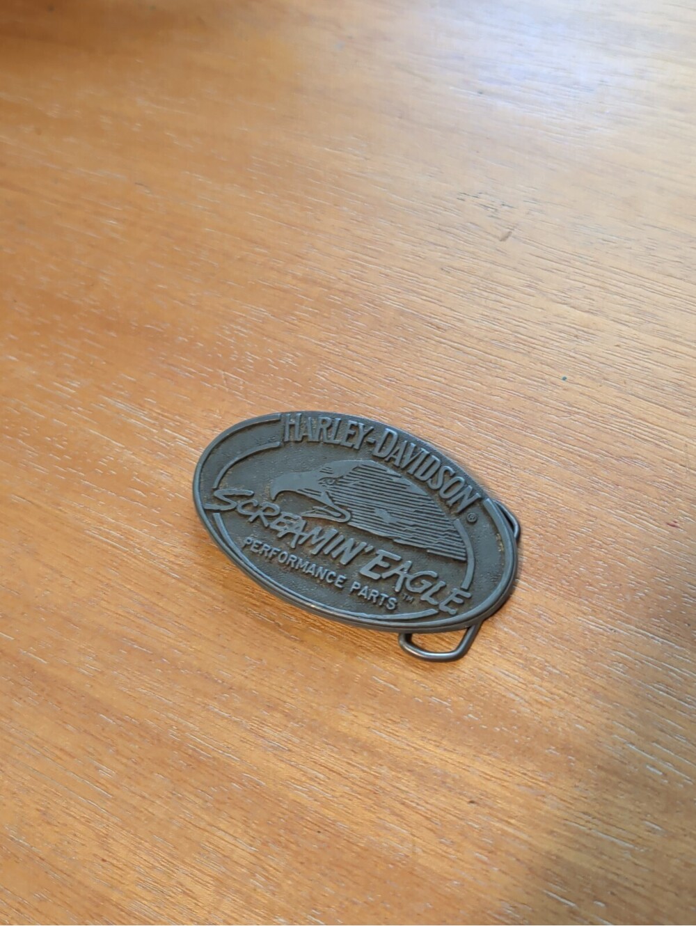 Vintage Harley-Davidson Screamin' Eagle Performance Parts oval metal belt buckle